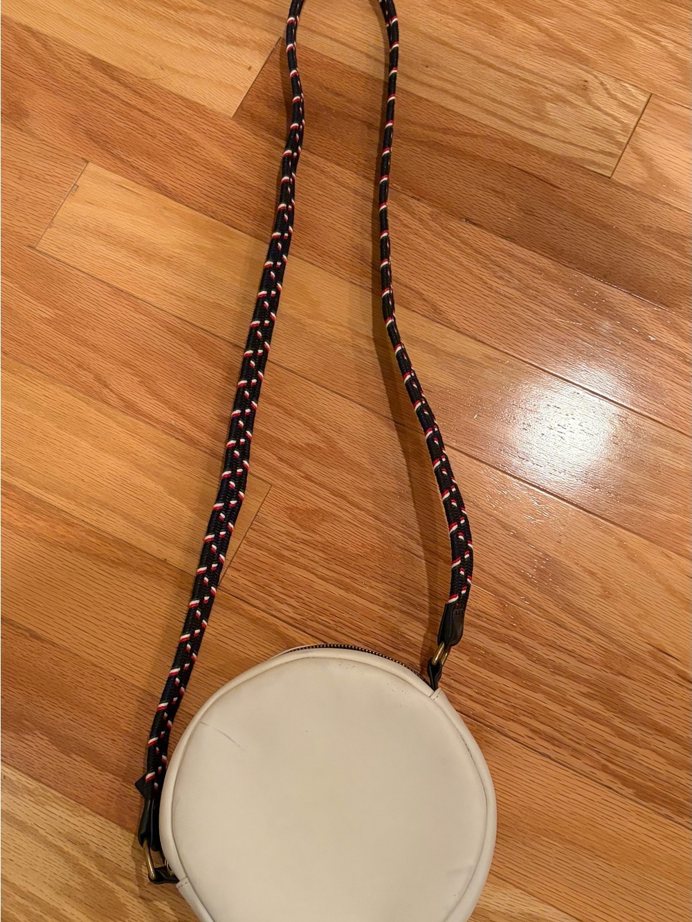 Clare V white leather circle crossbody purse with braided strap. Original CV